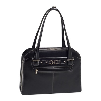 McKlein W Series Oak Grove Ladies' Laptop Handbag, Black Trimmed In Sand Leather (96635)