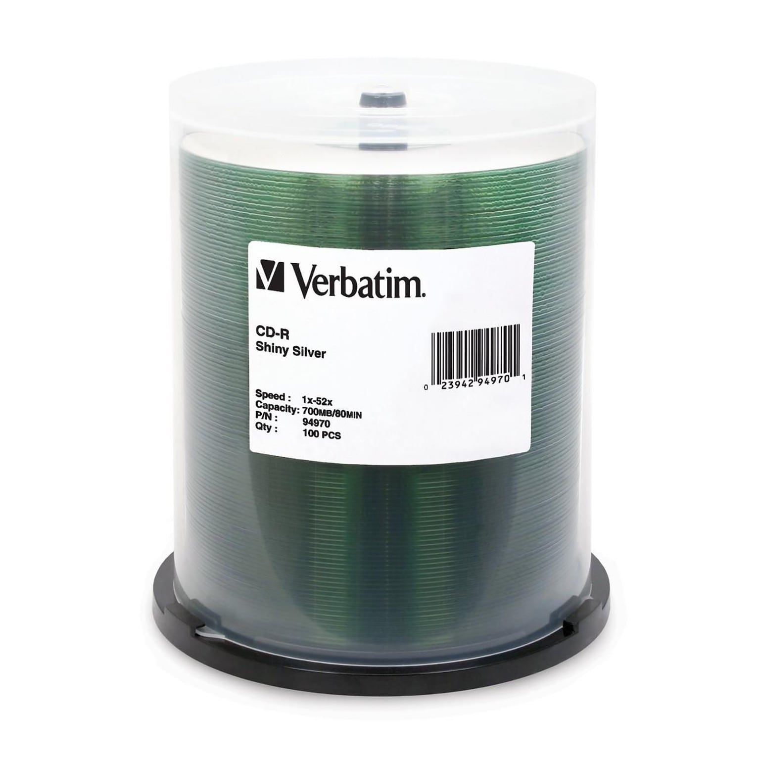 Verbatim® 700MB Shiny Silver CD-R; Spindle, 100/Pack