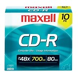 Maxell 700MB 48X CD-R; Slim Jewel Case, 10/Pack