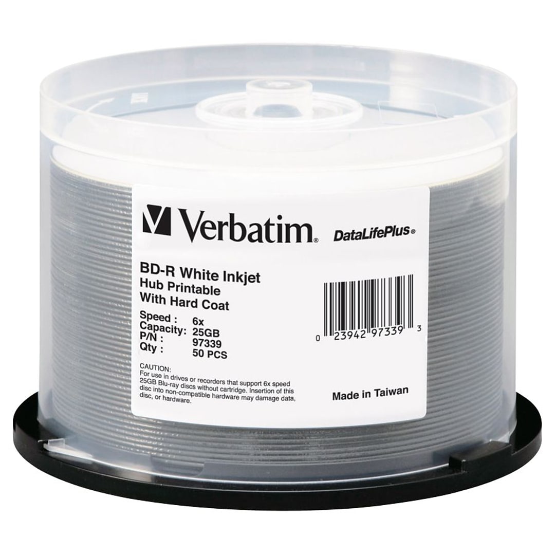 Verbatim 25gb Blu Ray Disc R Printable Disc Spindle 50 Pack Quill Com