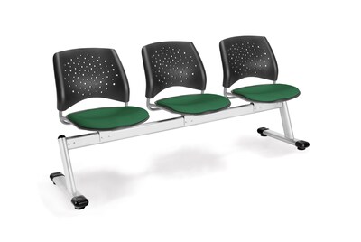 OFM Star Series Fabric 3 Seat Beam Seating, Forest Green