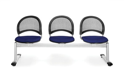 OFM Moon Series Fabric 3 Seat Beam Seating, Navy