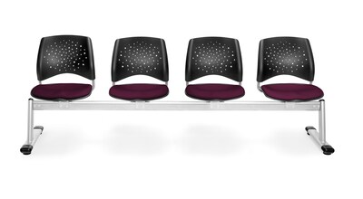 OFM Star Series Fabric 4 Seat Beam Seating, Burgundy