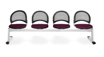 OFM Moon Series Fabric 4 Seat Beam Seating, Burgundy
