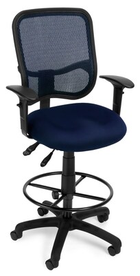 OFM Mesh Comfort Series Fabric Ergonomic Task Arm Stool, Navy (130-AA3-DK-A04)