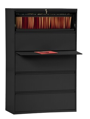Sandusky® 800 Series 5-Drawer Steel Full Pull Lateral File Cabinet, Black, Letter/Legal (LF8F425-09)