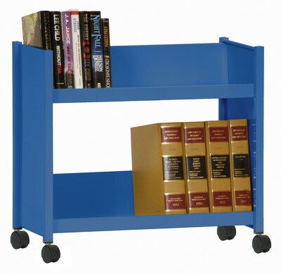 Sandusky® 25H x 29W x 14D Steel Single Sided Sloped Book Truck, 2 Shelf, Blue