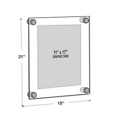 Azar Displays Floating Acrylic Wall Frame with Silver Stand Off Caps: 11"x17" Graphic Size,Overall Frame Size:15" x 21"(105508)