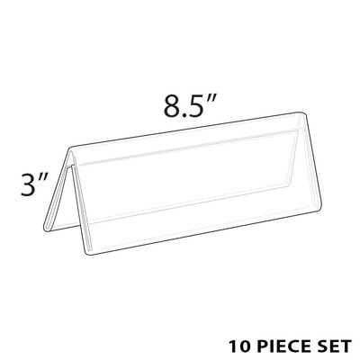 Azar Displays Two Sided Tent Style Clear Acrylic Sign Holder and Nameplate, Size: 8.5 W x 3 H on e