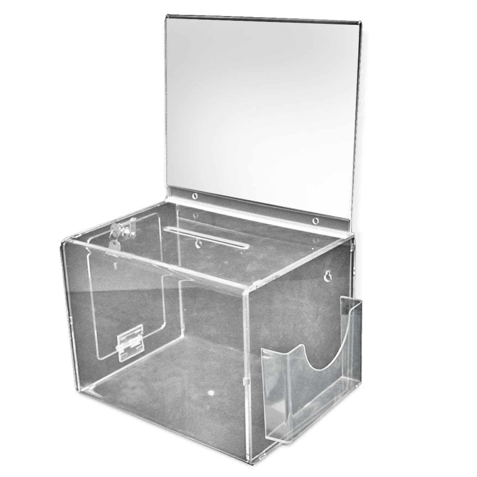 Azar® Extra Large Suggestion Box With Pocket, Lock and Keys on Pedestal, Clear