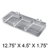 Azar® 3 Compartment Tray For Pegboard/Slatwall, Clear, 2/Pk