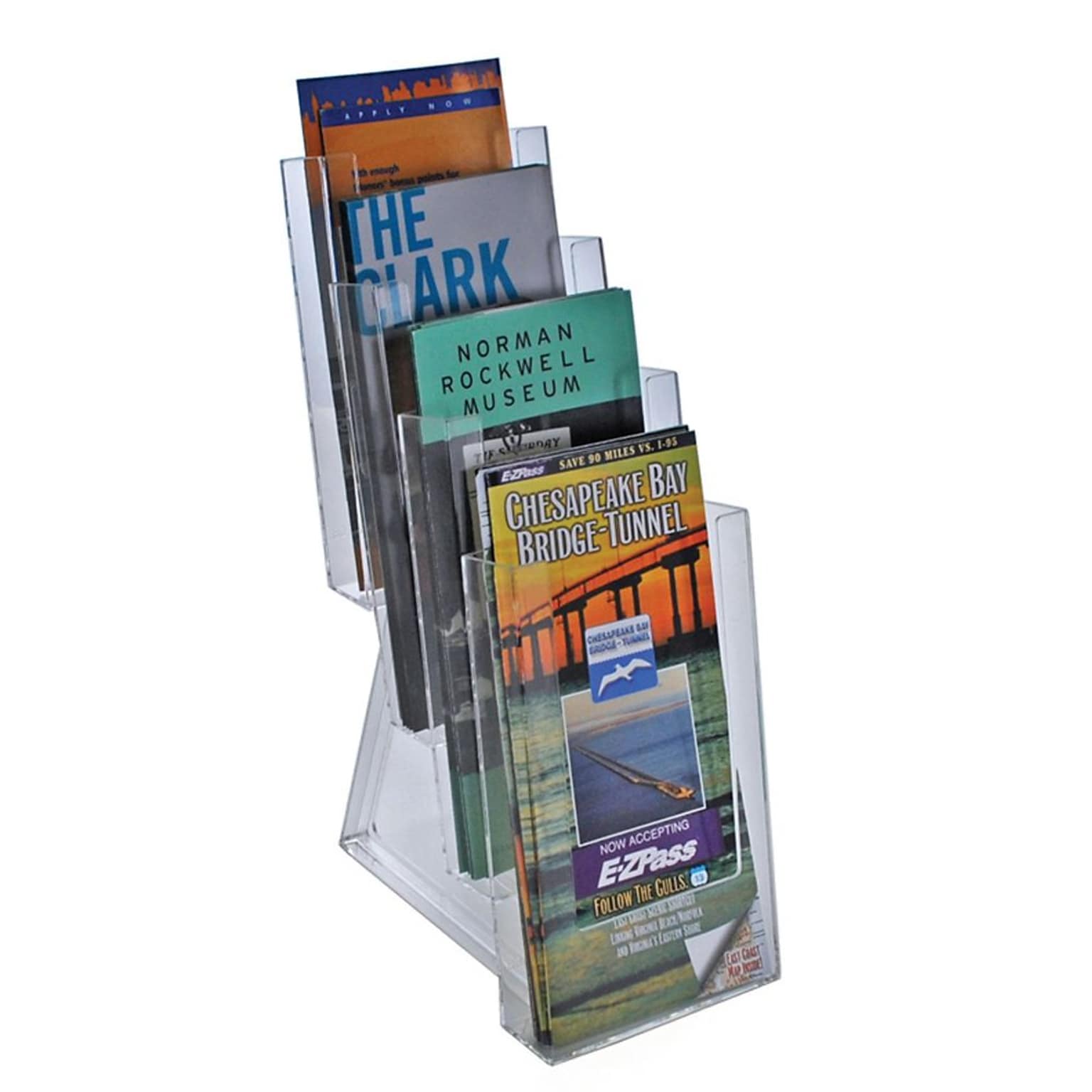 Azar Displays Four-Tier Trifold Brochure Holder, 4.75W x 1425H, Clear, 2/Pack (252306)