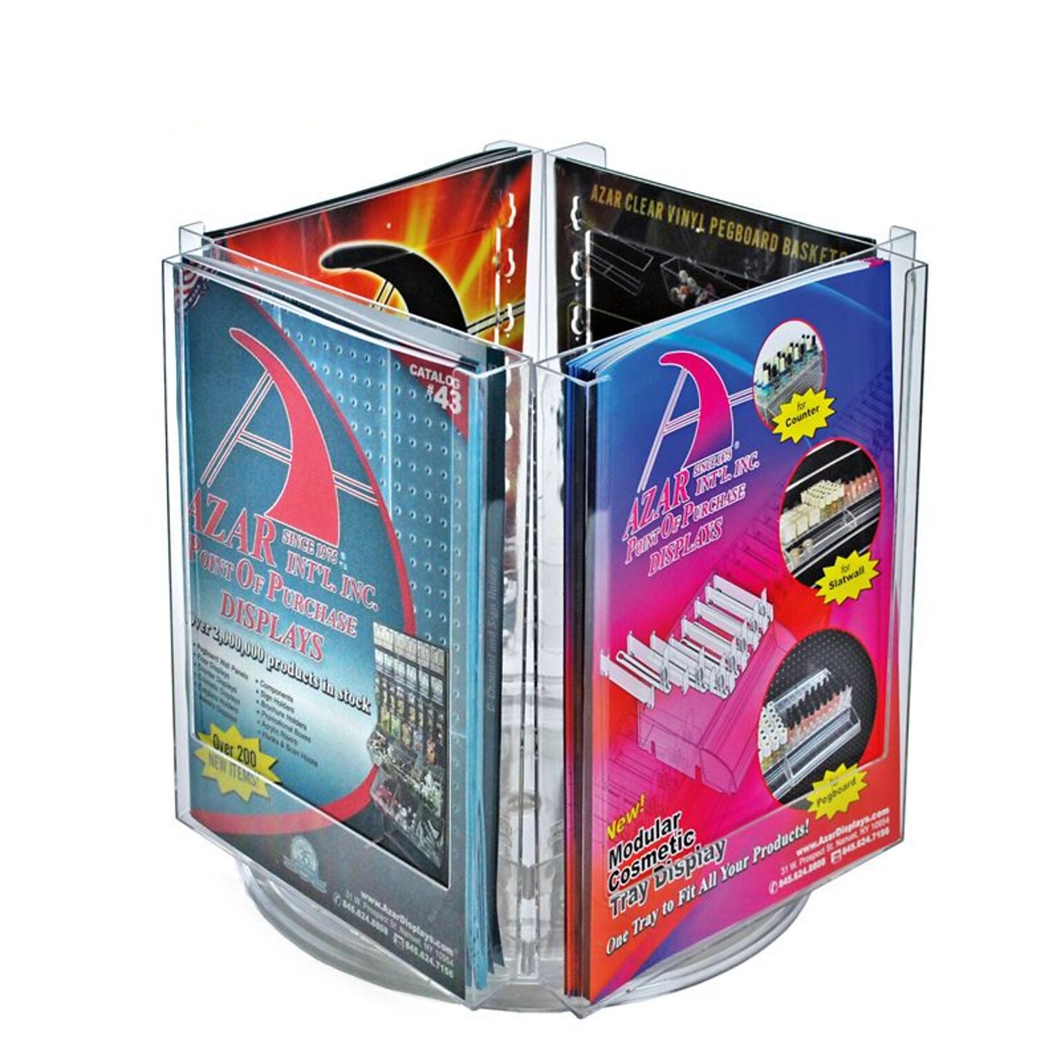 Azar® 11 1/2 x 9 Letter Size 4-Pocket Revolving Modular Crystal Styrene Brochure Holder