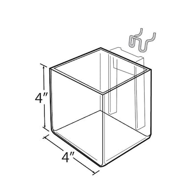 Azar Displays 4" Cube Bin for Pegboard or Slat wall, 4/Pack (256105)