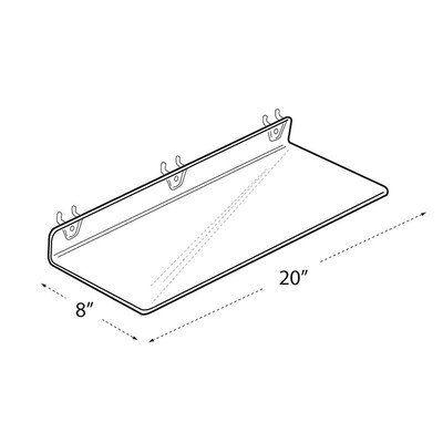 Azar® 20" x 8" Acrylic Shelf For Pegboard/Slatwall, Clear, 4/Pk