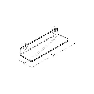 Azar Displays Clear Acrylic Shelf for Pegboard & Slatwall 16 x 4 x 2, 4-Pack (556016)