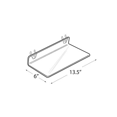 Azar® 13 1/2" x 6" Acrylic Shelf For Pegboard/Slatwall, Clear, 4/Pk