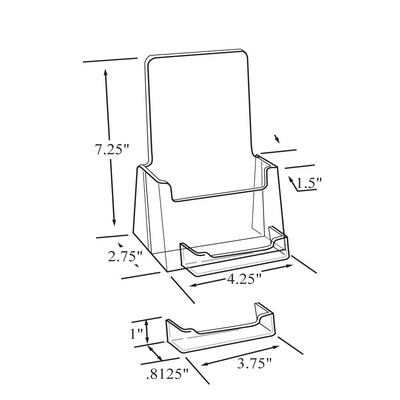 Azar Displays Trifold Brochure Holder w/ Business Card Pocket, 4.125W x 7.25H, Clear, 50/Pack (252