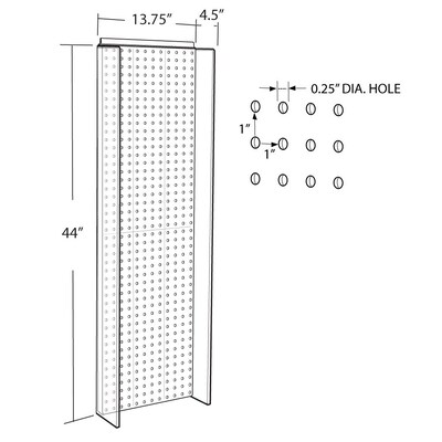 Azar® 44(H) x 14(W) Pegboard Powerwing Display, Black