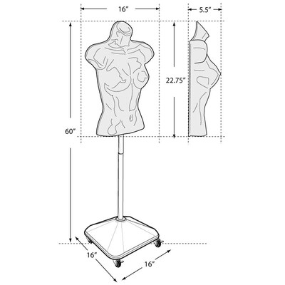 Azar Displays White Plastic Female Bust on Wheeled Plastic Base (900505-WHT)