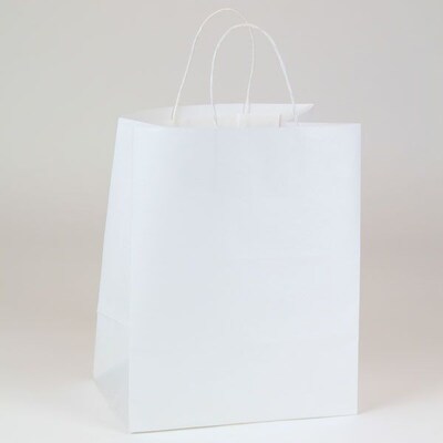 Shamrock 10 x 7 x 12 1/2 Paper Wide Carryout Bengal Kraft Shopping Bags; White, 250/Carton