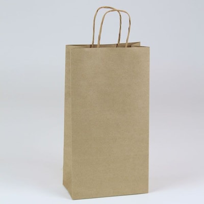 Shamrock 6 1/2 x 3 1/2 x 12 3/8 Bottle Paper Puma Shopping Bags; Kraft Natural Beige, 250/Carton