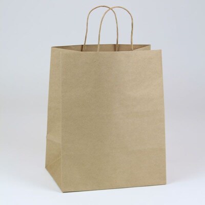 Shamrock 10" x 7" x 12 1/2" Paper Bengal Shopping Bags; Natural Kraft Beige, 250/Carton