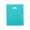 Shamrock 15 x 18 x 4 Low Density Single Layer Kidney Die-Cut Handle Bags; Teal Green, 500/Carton