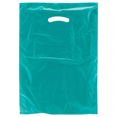 Shamrock 12 x 3 x 18 High Density Die-Cut Handle Merchandise Bags; Teal Green, 500/Carton