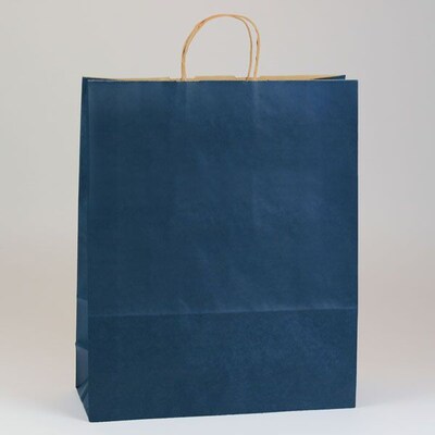 Shamrock 16" x 6" x 19 1/4" Shadow Stripe Kraft Paper Shopping Bags; Zebra Navy Blue, 250/Carton