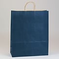 Shamrock 16 x 6 x 19 1/4 Shadow Stripe Kraft Paper Shopping Bags; Zebra Navy Blue, 250/Carton