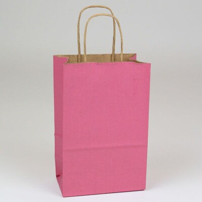Shamrock 5 1/2"x3 1/4"x8 3/8" Shadow Stripe Kraft Paper Toucan Shopping Bags; Lipstick Pink, 250/CT