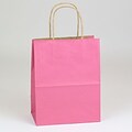 Shamrock 8 x 4 3/4 x 10 1/2 Shadow Stripe Kraft Paper Chimp Shopping Bags; Lipstick Pink, 250/CT