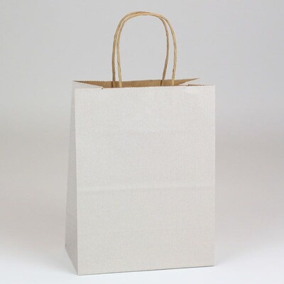 Shamrock 8"x4 3/4"x10 1/2" Shadow Stripe Kraft Paper Chimp Shopping Bags; Picket Fence Gray, 250/CT