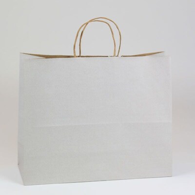 Shamrock 16 x 6 x 13 Shadow Stripe Kraft Paper Jaguar Shopping Bags; Picket Fence Gray, 250/CT