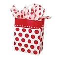 Shamrock 10 1/2 x 8 x 4 3/4 Cherry Dots Printed Paper Chimp Shopping Bags; Red on White, 100/CT