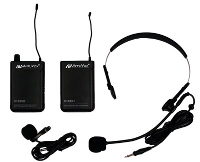 AmpliVox Sound Systems S1601 Wireless Lapel & Headset Microphone Kit, Black