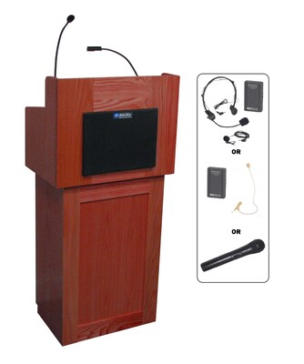 Amplivox Lectern, Wireless, Hardwood, Oxford, 2-Pc, Mahogany
