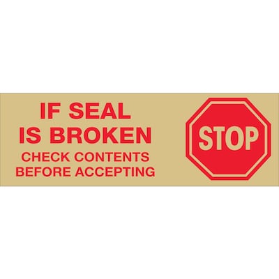Tape Logic™ 2 Pre Printed Stop If Seal Is Broken Carton Sealing Tape, Red On Tan, 18/Pack