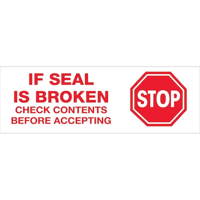 Tape Logic 3 Pre Printed Stop If Seal Is Broken Carton Sealing Tape, Red On White, 6/Pack
