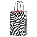 Bags & Bows® 5 1/4 x 3 1/2 x 8 1/4 Zebra Printed Mini Cub Shoppers, Black/White, 100/Pack