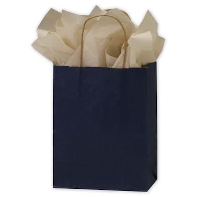 Kraft Paper 8-1/4W x 4-3/4D x 10-1/2H Dark Shopping Bags, Blue on Kraft, 250/Pack