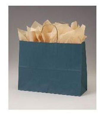 Bags & Bows® 16 x 6 x 12 1/2 Color-On-Kraft Shoppers, Teal, 250/Pack