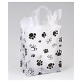 Bags & Bows® 8 x 4 x 10 Paws Frosted Shoppers, Black on White, 100/Pack