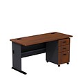 Bush Business Furniture Cubix 60W Desk with 3-Drawer Mobile Pedestal, Hansen Cherry/Galaxy, Installed (SRA003HCSUFA)