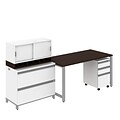 Bush Business Furniture Momentum 60W x 30D Desk w/ 3Dwr Mobile Ped & 2Dwr Lateral File w/ Hutch, Mocha Cherry