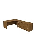 Bush Business Westfield 72W L-Desk with 2 and 3 Drawer Mobile Peds and Lateral File, Cafe Oak