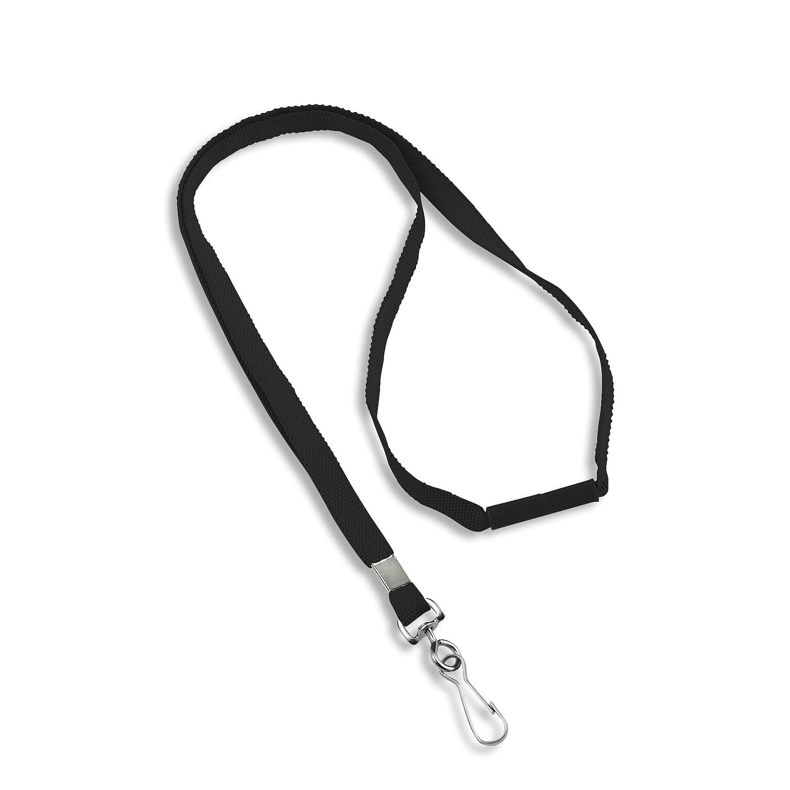 IDville 1343500BKH31 36 Blank Flat Woven Breakaway Lanyards with J-Hook, Black, 25/Pack