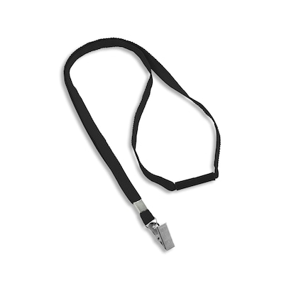 IDville 36 Blank Flat Woven Breakaway Lanyards with Bulldog Clip, Black, 25/Pack (1343500BKC31)