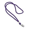 IDville 1343501PRC31 36 Blank Round Woven Lanyards with Bulldog Clip, Purple, 25/Pack